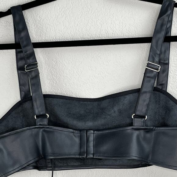 Revolve WeWoreWhat Black Square Vegan Leather Bustier Cropped Bra Top XL NWT - Picture 7 of 13